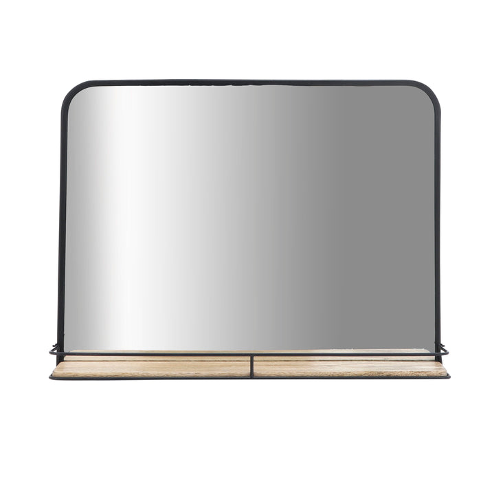 Metal Mirror With Folding Shelf 24 x 18" - Black / Brown