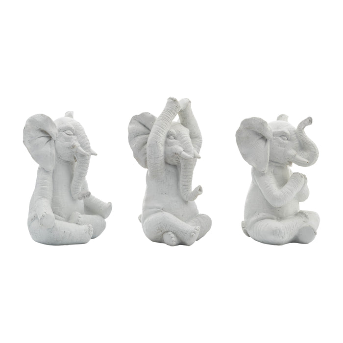 Resin (Set of 3) 8" Yoga Elephants - White