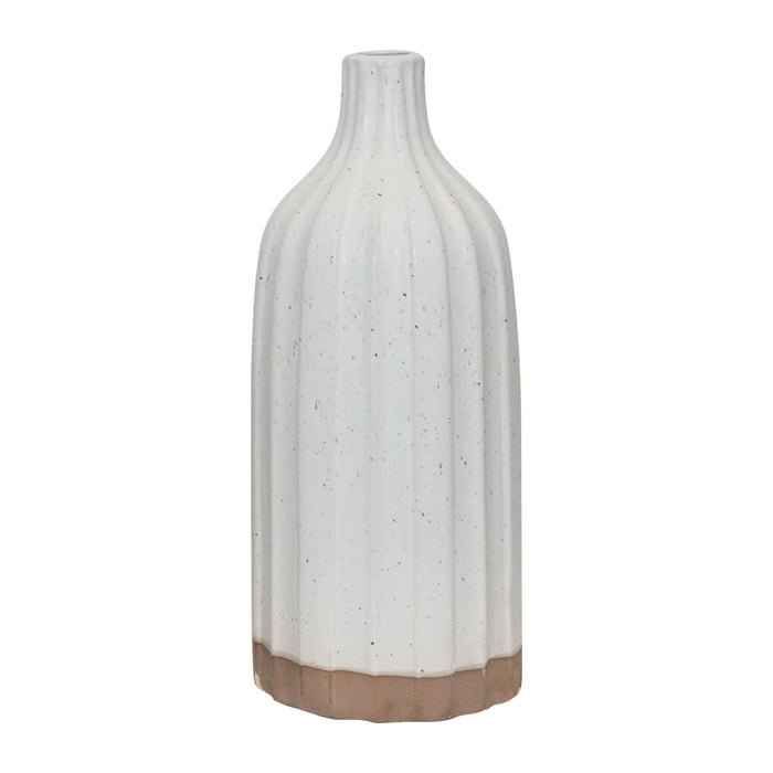 Clay 16" Flat Ribbed Bottle Vase Exposed Bottom - White