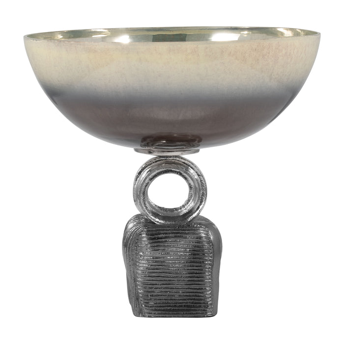 Glass 14" Bowl On Metal Base - Multi