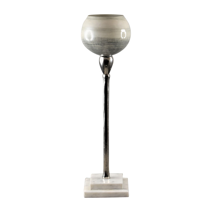 Glass 17" Votive Holder With Marble Stand - Sage/Silver