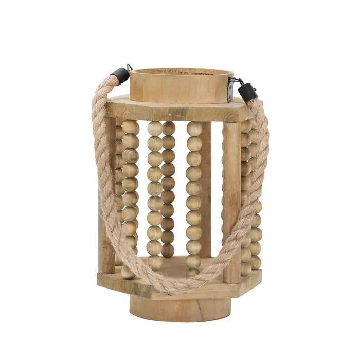 Wood Lantern With Rope Handle 11" - Brown