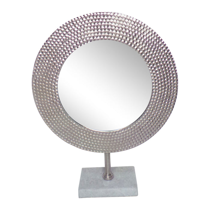 Metal Hammered Mirror On Stand 19" - Silver