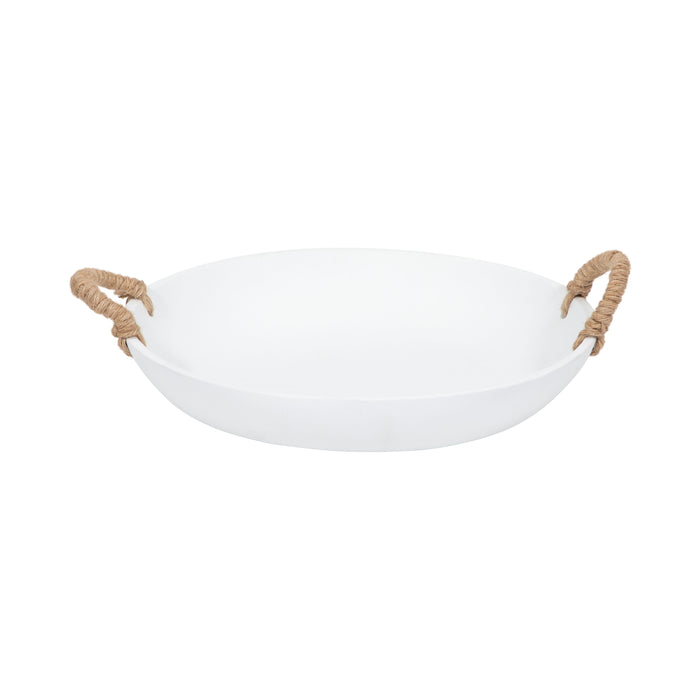 Cement Bowl With Woven Handles - White