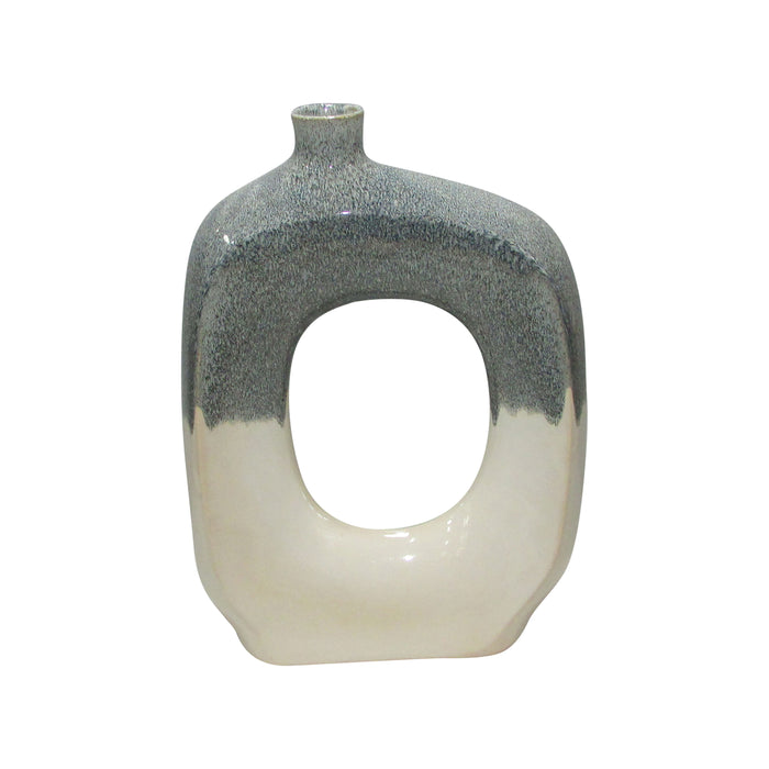 Ceramic 15" Curvy Open Cut-Out Vase - Blue / White