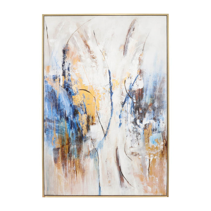 74 x 50" Framed Hand Painted Abstract Canvas - Multi