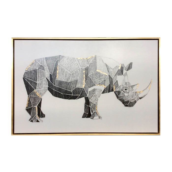 Hand Painted Rhino With Gold Leaf 71 x 47" - Charcoal