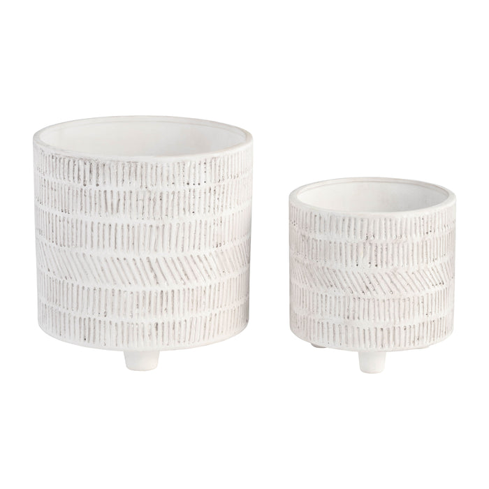 Tribal Look Footed Planter 6 / 8" (Set of 2) - Ivory