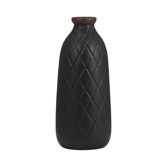 Ceramic 12" Plaid Textured Vase - Black