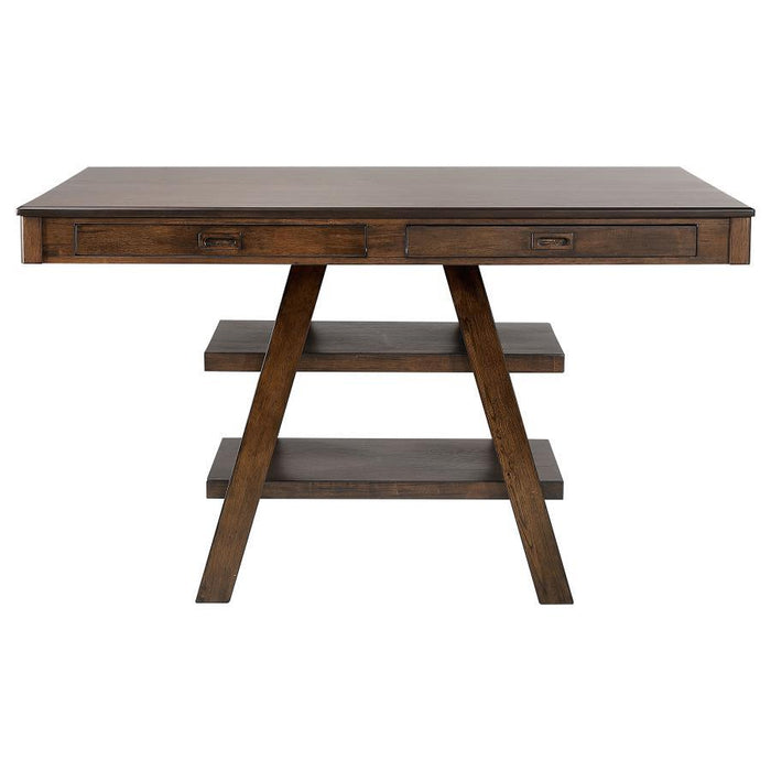 Dewey - 2-Drawer Counter Height Table With Open Shelves - Walnut