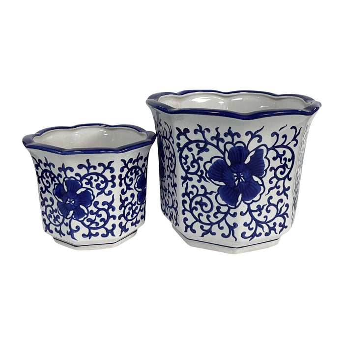 Chinoiserie Planters (Set of 2) - White / Blue