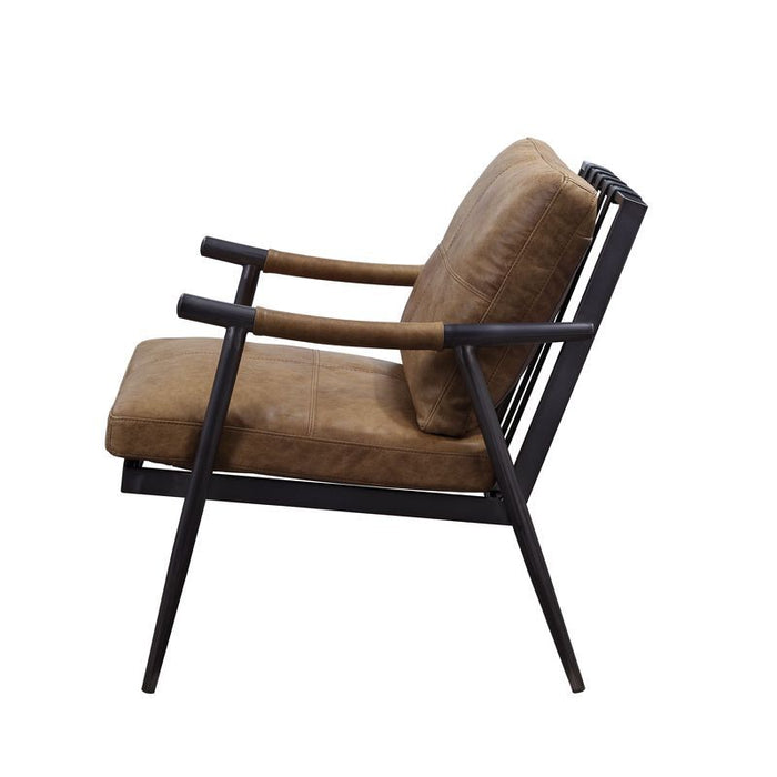 Anzan - Accent Chair - Berham Chestnut Top Grain Leather & Matt Iron Finish