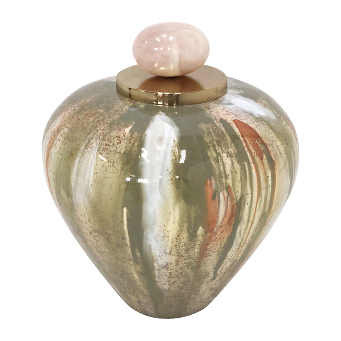 Glass 10" Temple Vase With Resin Topper - Blush/Gree