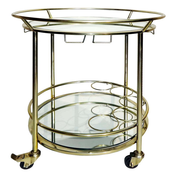 Two Tier Round Rolling Bar Cart 27" - Gold