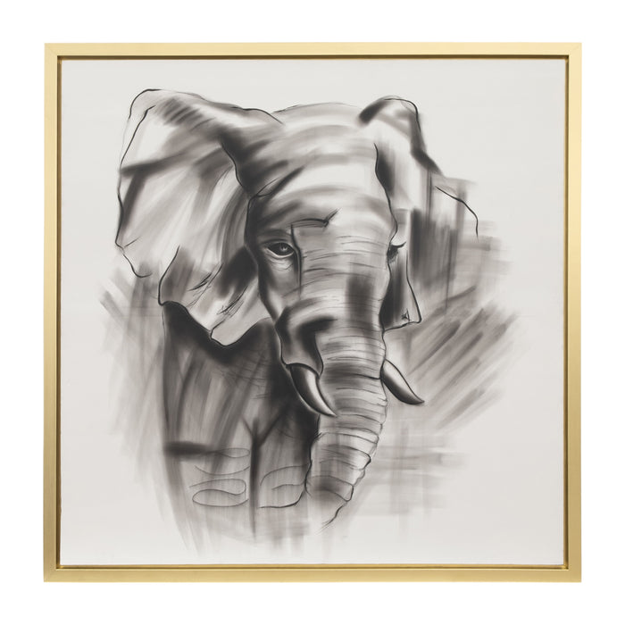 71 x 71 Hand Painted Elephant Beauty - Gray/White