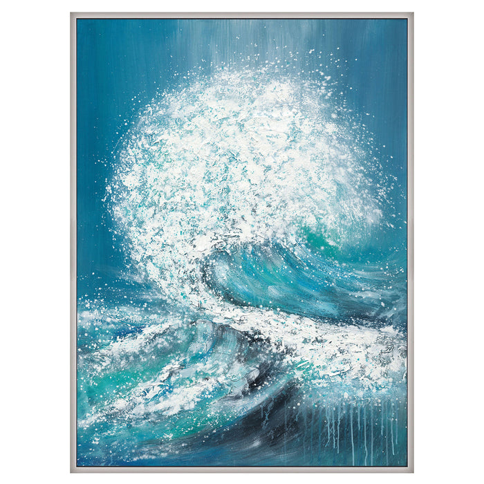 Hand Painted Waves Canvas 36 x 48" - Aqua