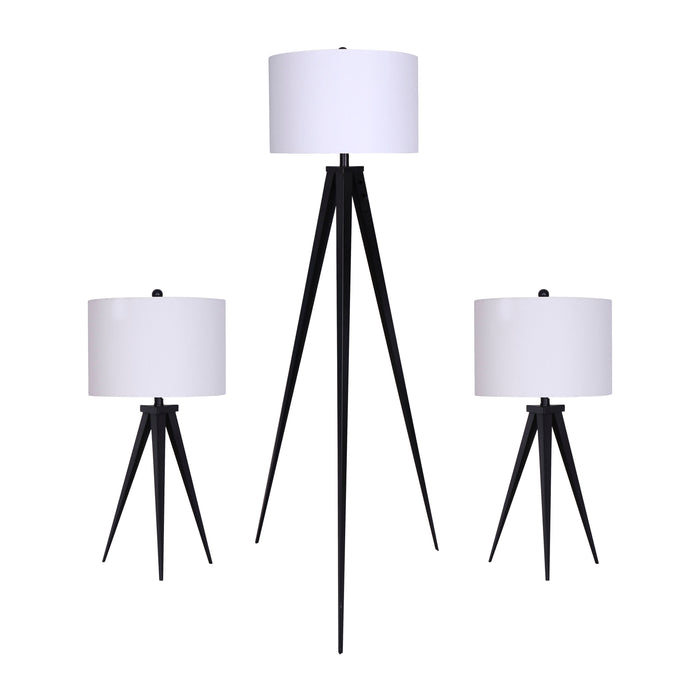 Metal Table And Floor Tripod Lamps 26 / 60" (Set of 3) - Black