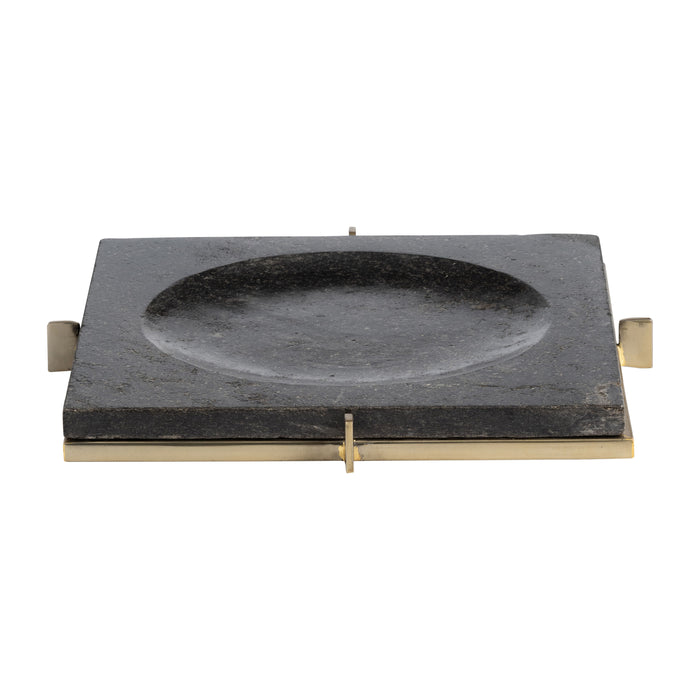 Marble Tray With Metal Base 12" - Black