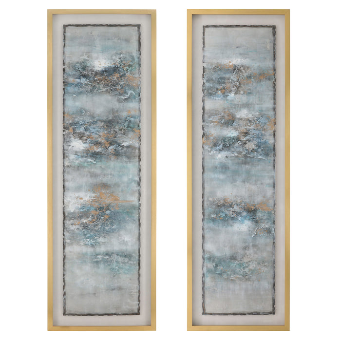 Abstract Canvas On Gold Frame 66 x 21" (Set of 2) - Multi