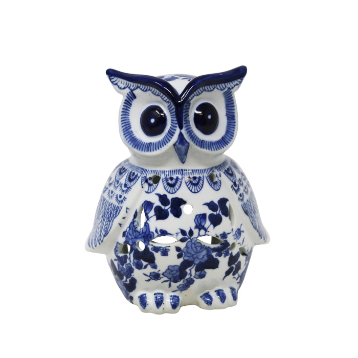 Ceramic Owl 8" - White / Blue