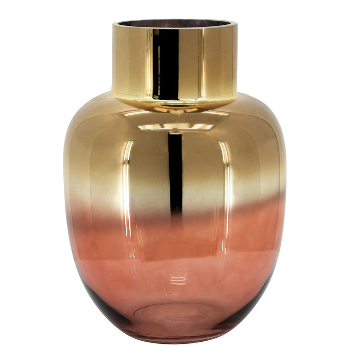 Glass Metallic Vase 12" - Pink / Gold