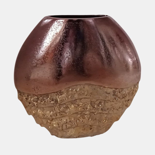 10" Ridged Round Vase - Black / Gold