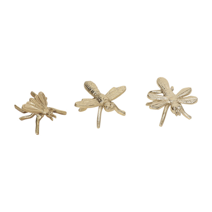 Metal 3 / 4 / 4" Assorted Bugs (Set of 3) - Gold