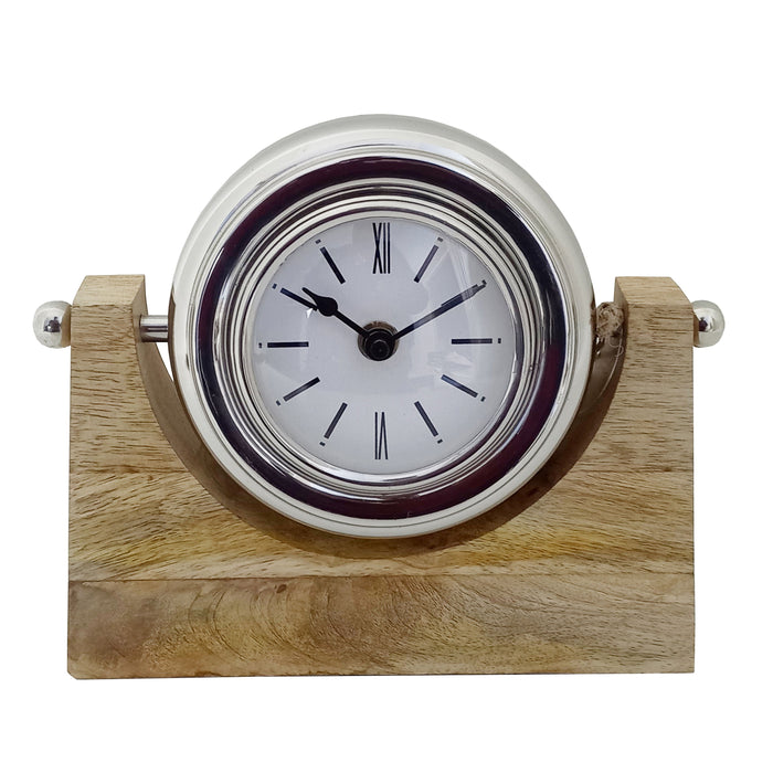 Wood Lock-on-stand Table Clock 7" - Nickel