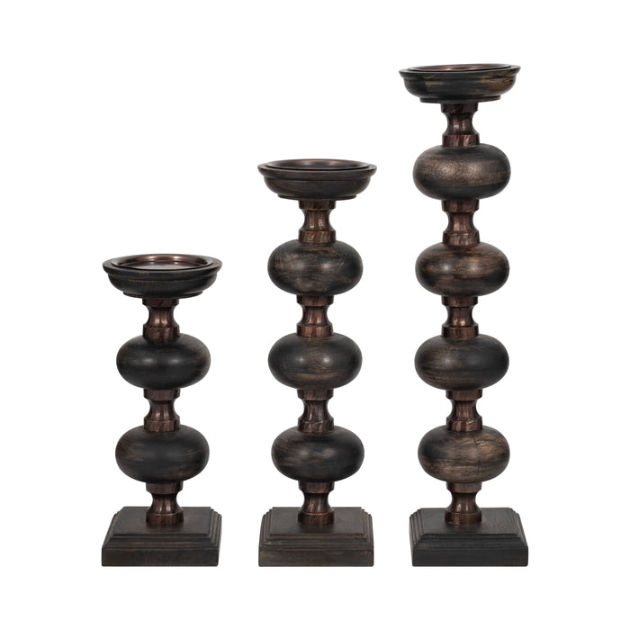 14 / 19 / 23" Sumpter Wood Candle Sticks (Set of 3) - Black