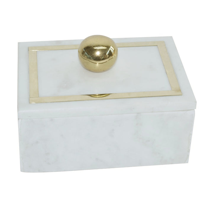 Marble Rectangular Box 7 x 5 - Knob, White