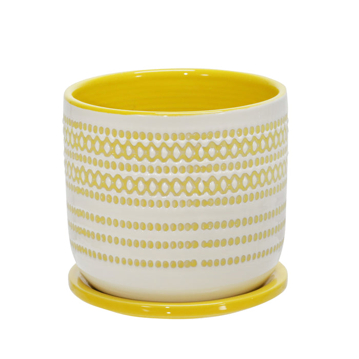 Ceramic Planter With Saucer 6" - Yellow