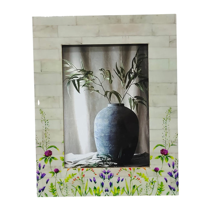 Resin 5 x 7" Purple Flower Field Photo Frame - Multi