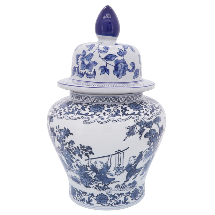 Ceramic Blossoms Temple Jar 15" - Blue