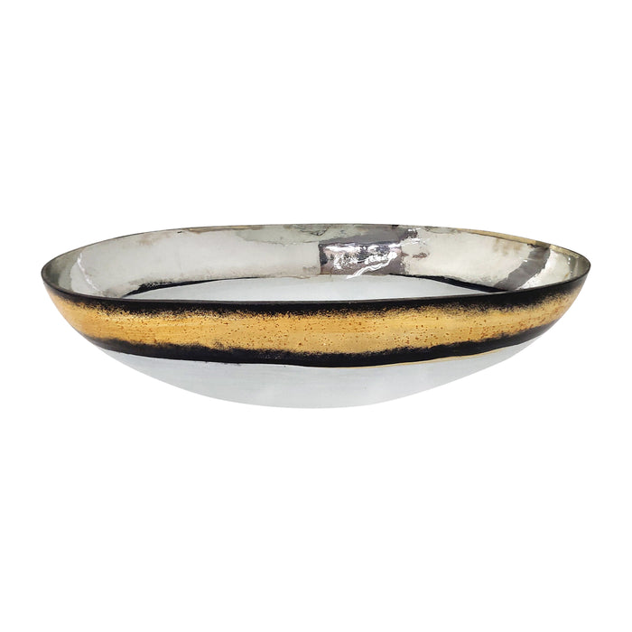 Glass 16" Bowl With Gold Trim - White
