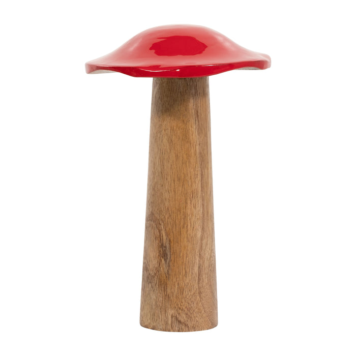 Wood 10" Toadstool Mushroom - Red