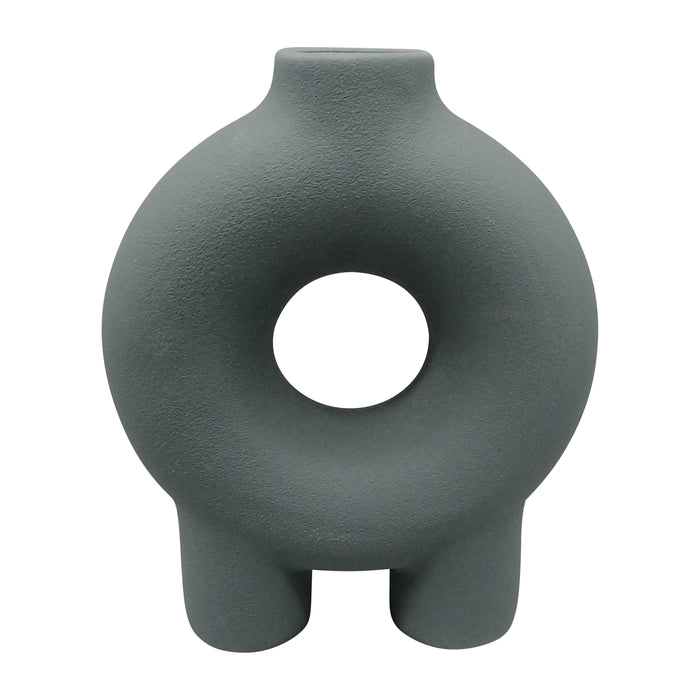 Ceramic Donut Footed Vase 7" - Teal
