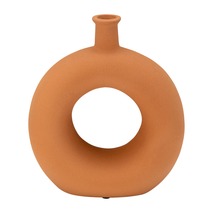 Ceramic Round Cut-Out Vase 8" - Terracotta