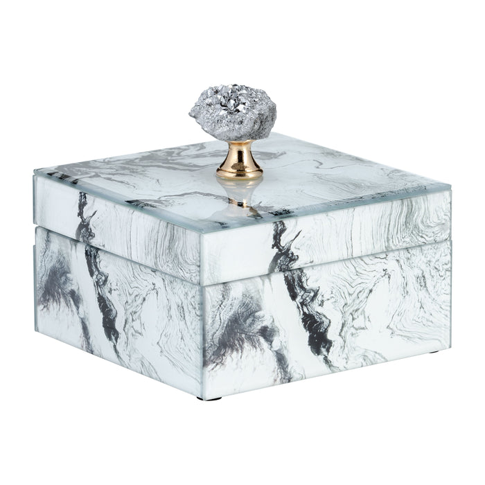Glass 6x5" Jewelry Box Silver Top - Gray