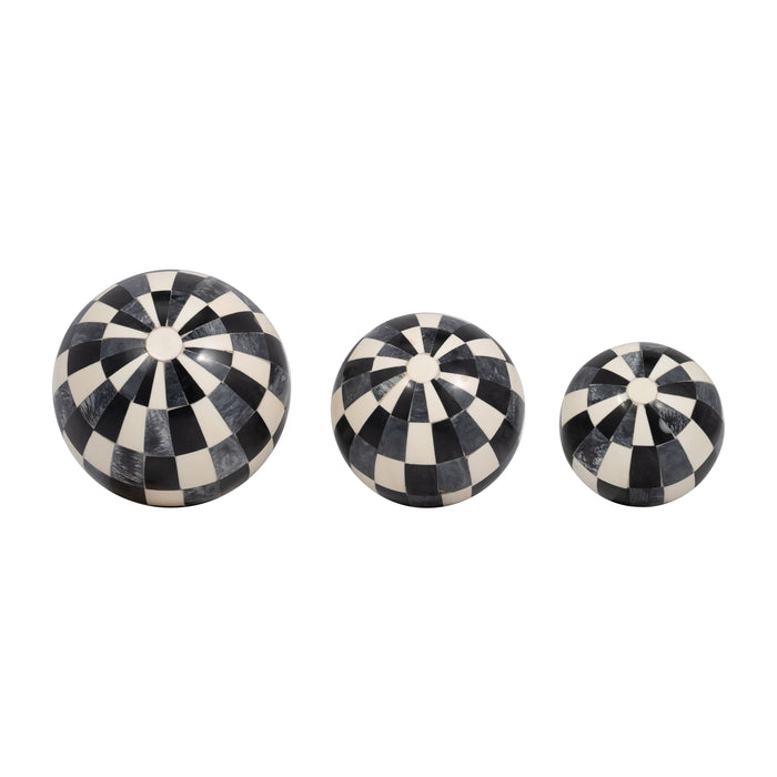 Resin (Set of 3) 4/5/6" Checkered Orbs - Multi