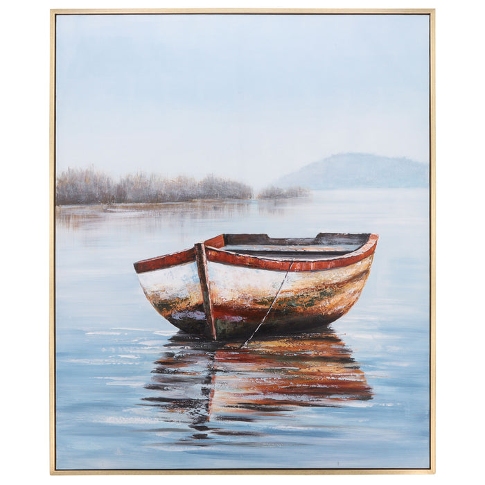 Hand Painted Oil Canvas Boat 62 x 52" - Multi