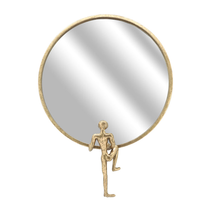 Metal 24" Mirror With Man Deco - Gold