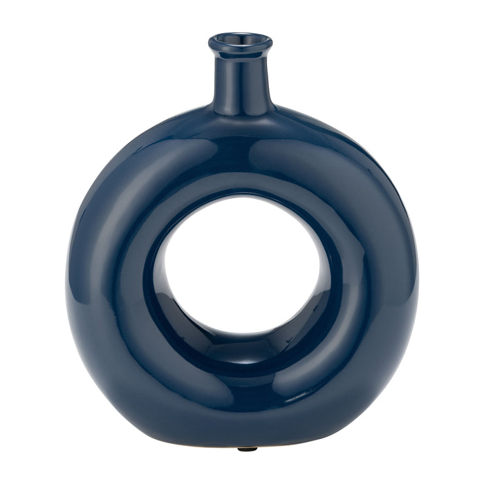 Ceramic 8" Round Cut-Out Vase - Blue