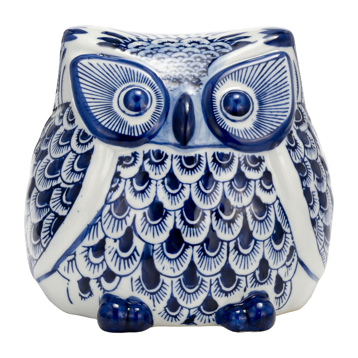 Ceramic 6" Chinoiserie Owl - Blue/White