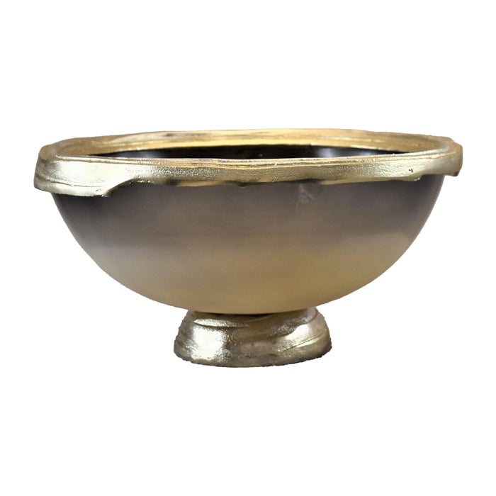 Glass Bowl With Silver Base 15" - Taupe Nickel