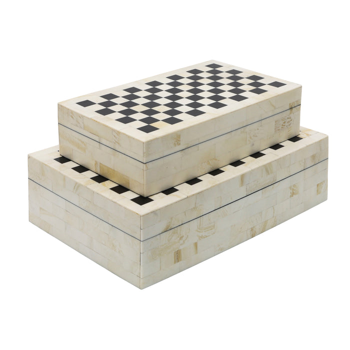 Resin (Set of 2) Checkered Boxes - Black/White