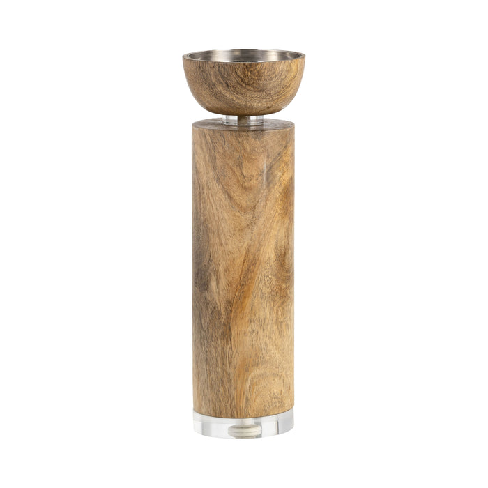 Wood 11" Acrylic Detail Taper Candleholder - Natural