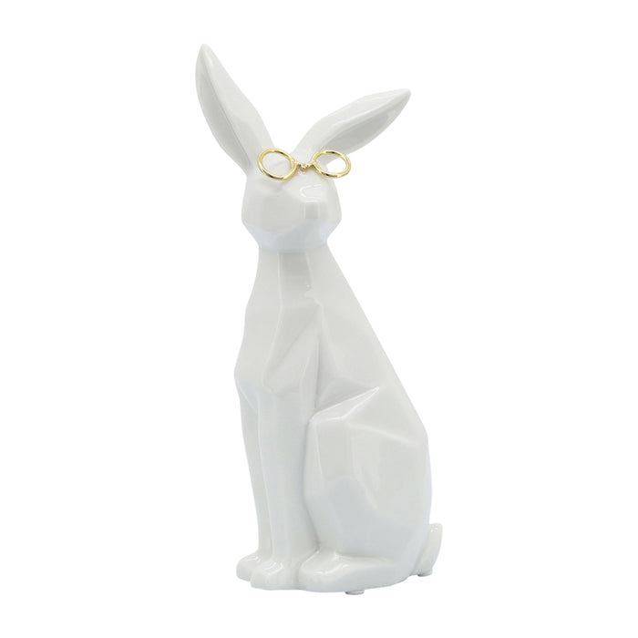 Sideview Bunny With Glasses - White / Gold