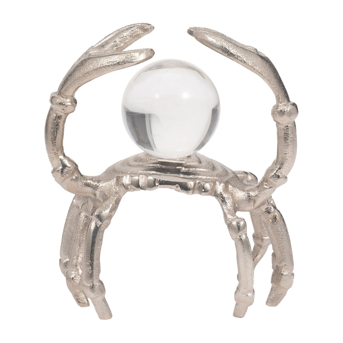 Metal 7" Dancing Crab With Acrylic Ball - Silver