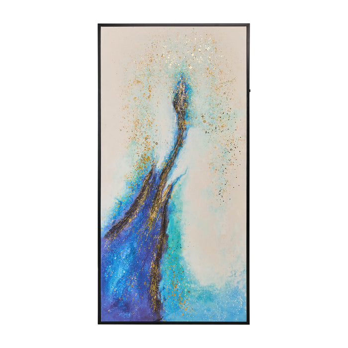 Hand Painted Abstract Canvas 32 x 64" - White / Blue