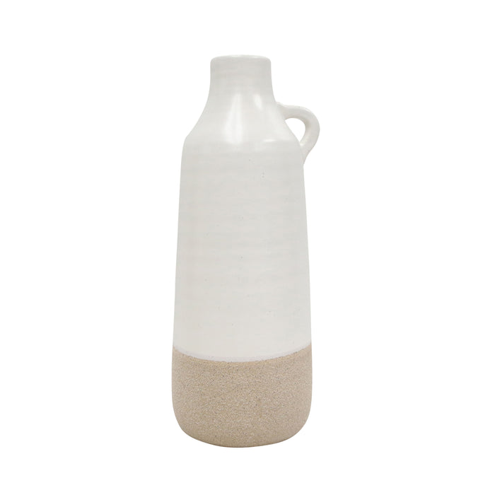 Ceramic 12" Bottle Vase - White/Tan